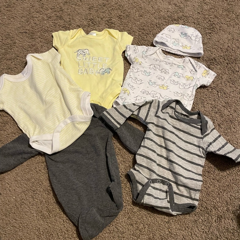Sweet Little Baby Onesie Set - Gray, Yellow, White
